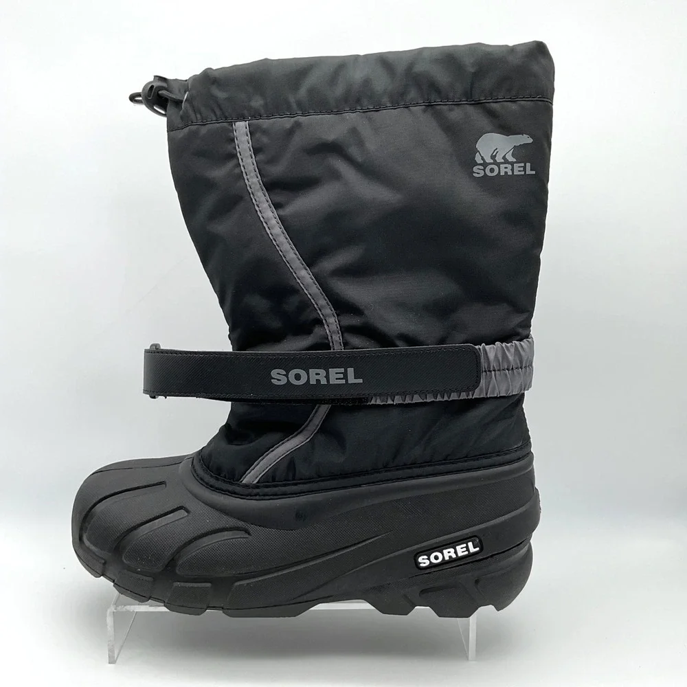 Sorel Youth Flurry Black City Grey Insulated Winter Snow Boots NY5192-016 Size 6